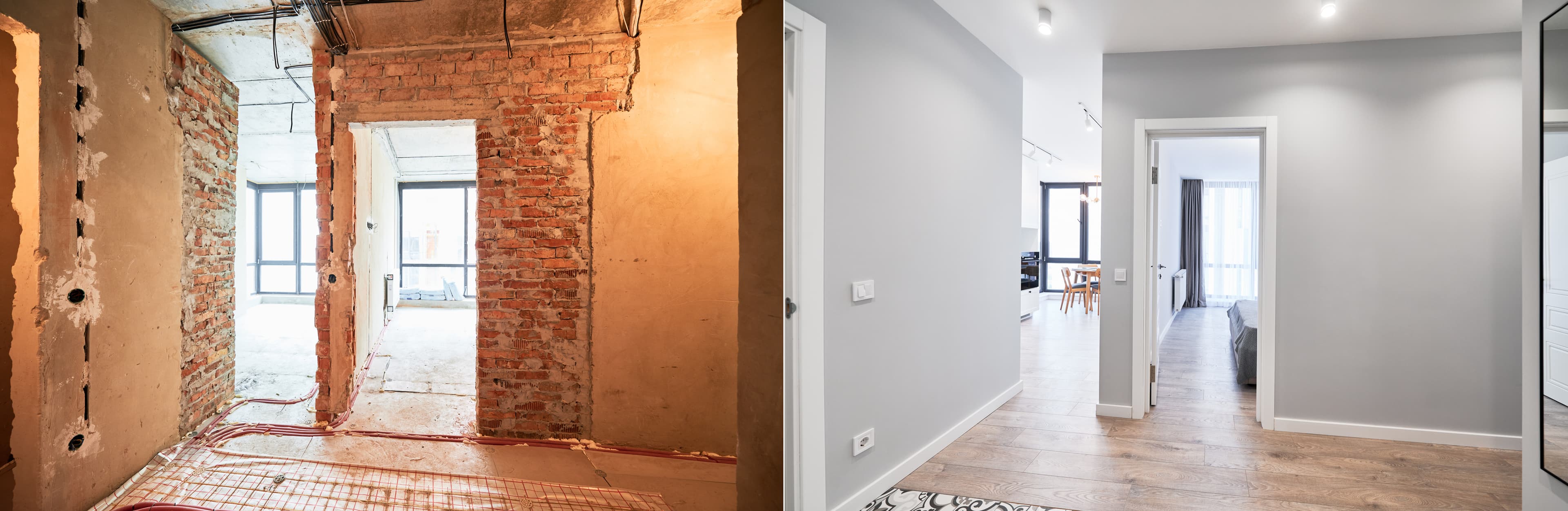 apartment with heated floor before and after renov